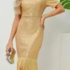 Elegant Plus Size Slight Stretch Tassels Sequinmidi Dress Wholesale