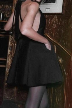 Sexy Non-stretch Satin Pure Color Halter-neck Lace-up Mini Dress Wholesale