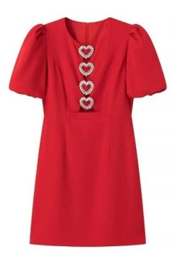 Sexy New Slight Stretch Solid Color Rhinestone Heart Hollow Mini Dress Wholesale Sexy Dresses