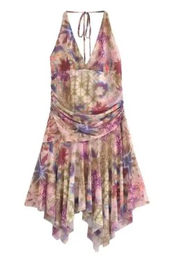 New Slight Stretch With Lined Skirt Flare Is Uneven Mini Dress(size Run Small) Wholesale