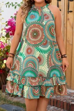 Casual Plus Size Slight Stretch Printing Sleeveless Cutout Midi Dress Wholesale Casual Dresses