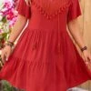 Casual Plus Size Slight Stretch Solid Tassel V-neck Midi Dress Wholesale
