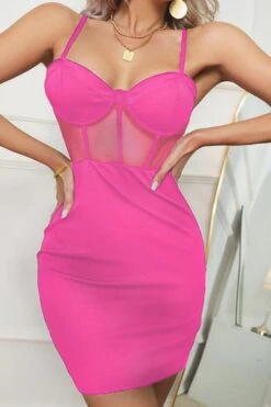 Sexy Slight Stretch Stitching See-through Mesh Sling Slim Mini Dress Wholesale