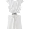 Sexy Style Slight Stretch White Rhinestone Bow Embellished Backless Mini Dress Wholesale