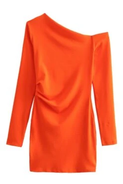 Sexy Slight Stretch Solid Color Slanted Shoulder Mini Dress Wholesale Bodycon Dresses