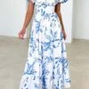 Sexy Non-stretch Floral Batch Printing Off Shoulder Cutout Midi Dress Wholesale