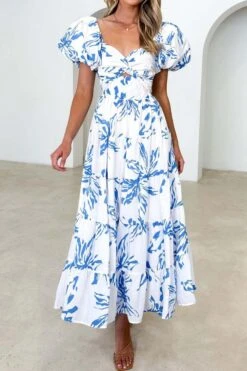 Sexy Non-stretch Floral Batch Printing Off Shoulder Cutout Midi Dress Wholesale