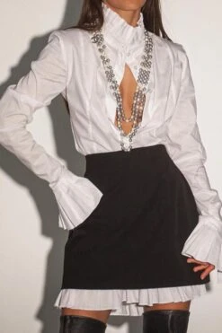 Sexy Slight Stretch White Bell Sleeve Mini Dress(detachable Waistband Seal) Wholesale