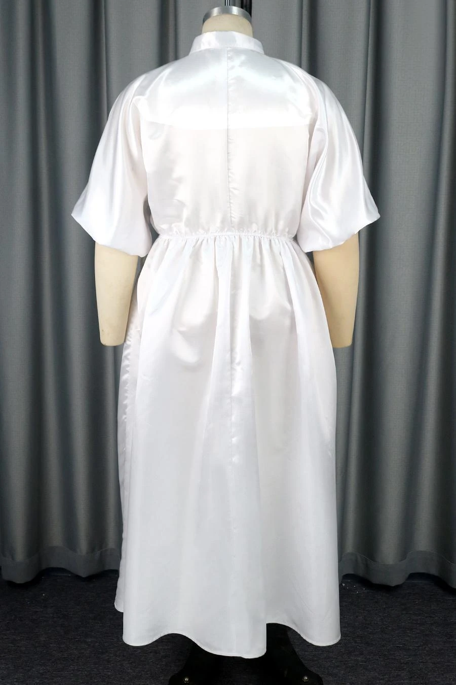 Casual Plus Size Non-stretch Solid Color Lapel Pocket Maxi Dress Wholesale - Image 4