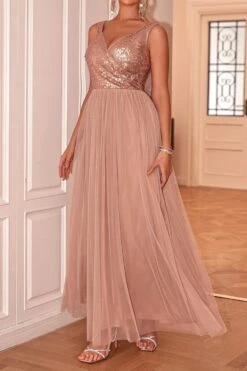 Elegant Non-stretch Sequin Chiffon Splicing Sling Maxi Dress Wholesale Sparkling Dresses