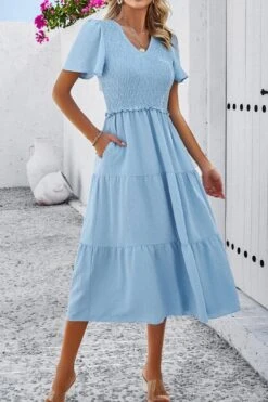 Stylish Slight Stretch Dot Summer B-neck Casual Loose Midi Dress Wholesale Midi Dresses