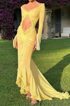 Sexy Slight Stretch 3 Colors See-through Mesh Hollow Slit Maxi Dress Wholesale