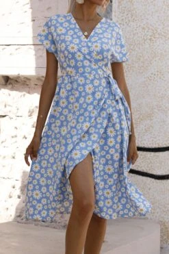 Casual Plus Size Non-stretch 4-colors Daisy Print Midi Dress Wholesale