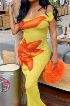 Sexy Slight Stretch Flower Fixed Printing Sleeveless Maxi Dress Wholesale Sexy Dresses