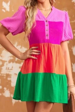 Sexy Non-stretch Cotton Contrast Color V-neck Mini Dress Wholesale