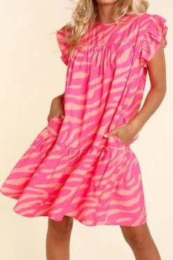 Sexy Non-stretch Zebra Pattern Crew Neck Mini Dress Wholesale Mini Dresses