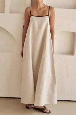 New Casual Non-stretch Solid Color Pocket Loose Suspender Maxi Dress Wholesale