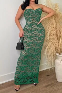 Sexy Plus Size Non-stretch Lace Sling Slit Maxi Dress#1 Wholesale