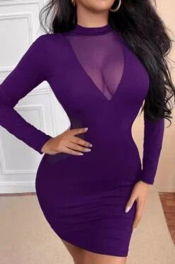 Sexy Slight stretch Mesh Patchwork See-through Tight Mini Dress Wholesale