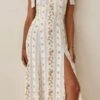 Sexy Non-stretch Sling Striped Flower Print High Slit Midi Dress Wholesale Sexy Dresses