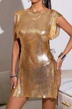 Sexy Non-stretch Metal Sequins Lace-up High Slit Hot Mini Dress Wholesale