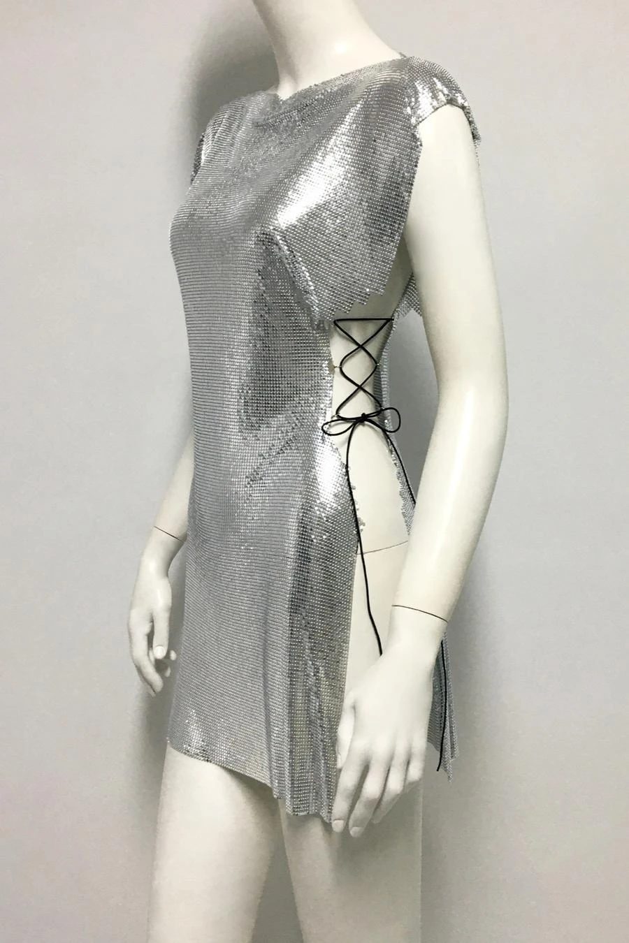 Sexy Non-stretch Metal Sequins Lace-up High Slit Hot Mini Dress Wholesale - Image 11