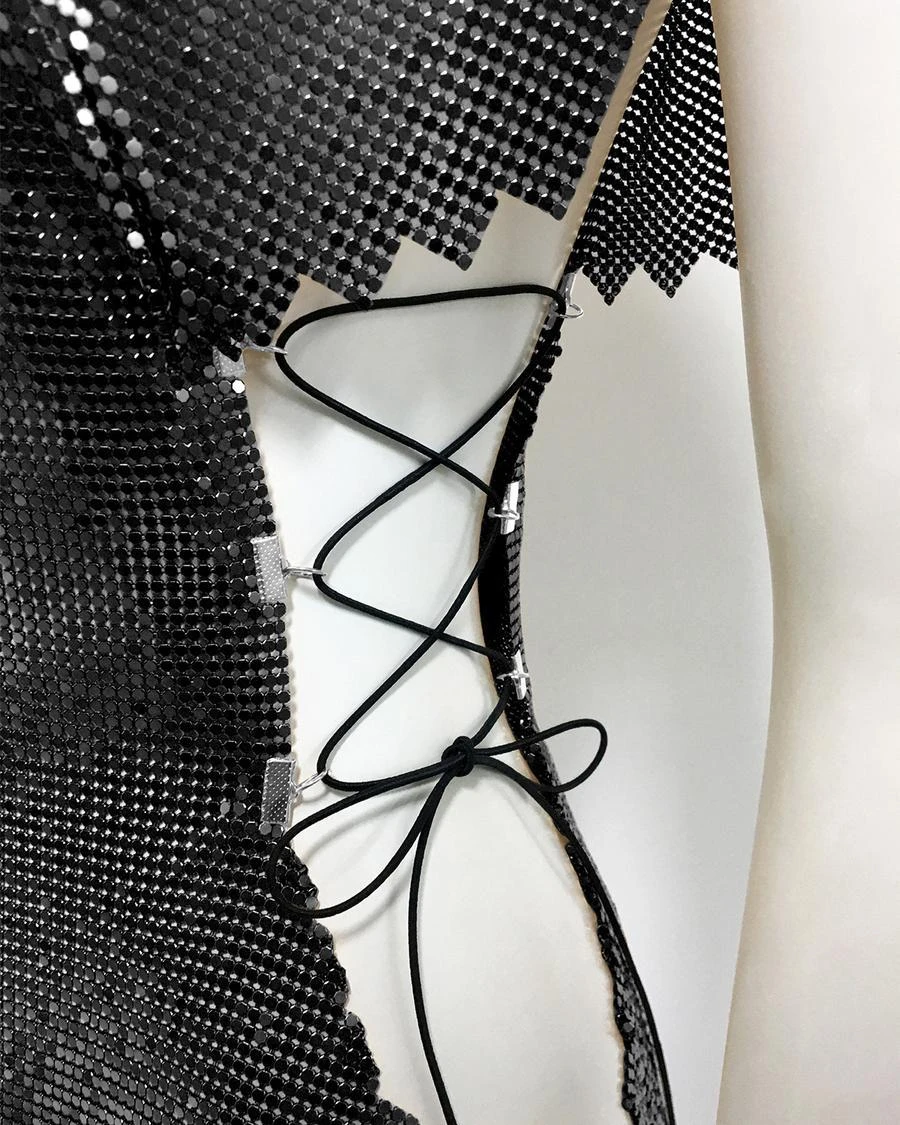 Sexy Non-stretch Metal Sequins Lace-up High Slit Hot Mini Dress Wholesale - Image 17