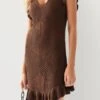 Sleeveless Pure Color Slight Stretch V-neck Knitted Loose Casual Mini Dress Wholesale Mini Dresses