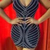 Sexy Plus Size Slight Stretch Rhinestone Decor V-neck Slim Mini Dress Wholesale Tank & Cami Dresses