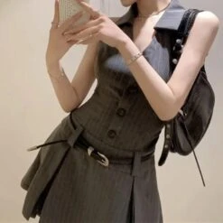 Sexy Non-stretch Streak Single Breasted Zip-up Mini Dress No Belt Size Run Small Wholesale