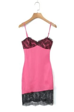 Sexy Slight Stretch Patchwork Ajustable Suspender Mini Dress(size Run Small) Wholesale Tank & Cami Dresses