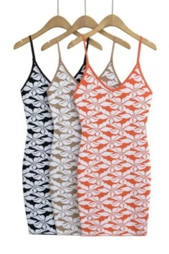 New Slight Stretch 3-color Jacquard Knit Suspender Mini Dress(size Run Small) Wholesale