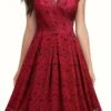 Sexy Slight Stretch Lace V-neck Midi Dress Wholesale