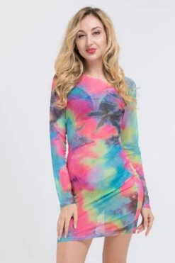Plus Size Sexy Elegant Style Stretch Multi-color Mesh Print Slim Dress Wholesale