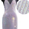 New Stylish Summer 2 Colors Multicolor Rhinestone Sling V-neck Slim Mini Dress Wholesale