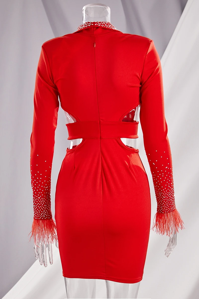 Autumn New Stylish Hollow Shoulder Pad Stretch Plus Size Deep V Zip-up Rhinestone Sexy Mini Dress Wholesale Plus-Size Dresses - Image 16