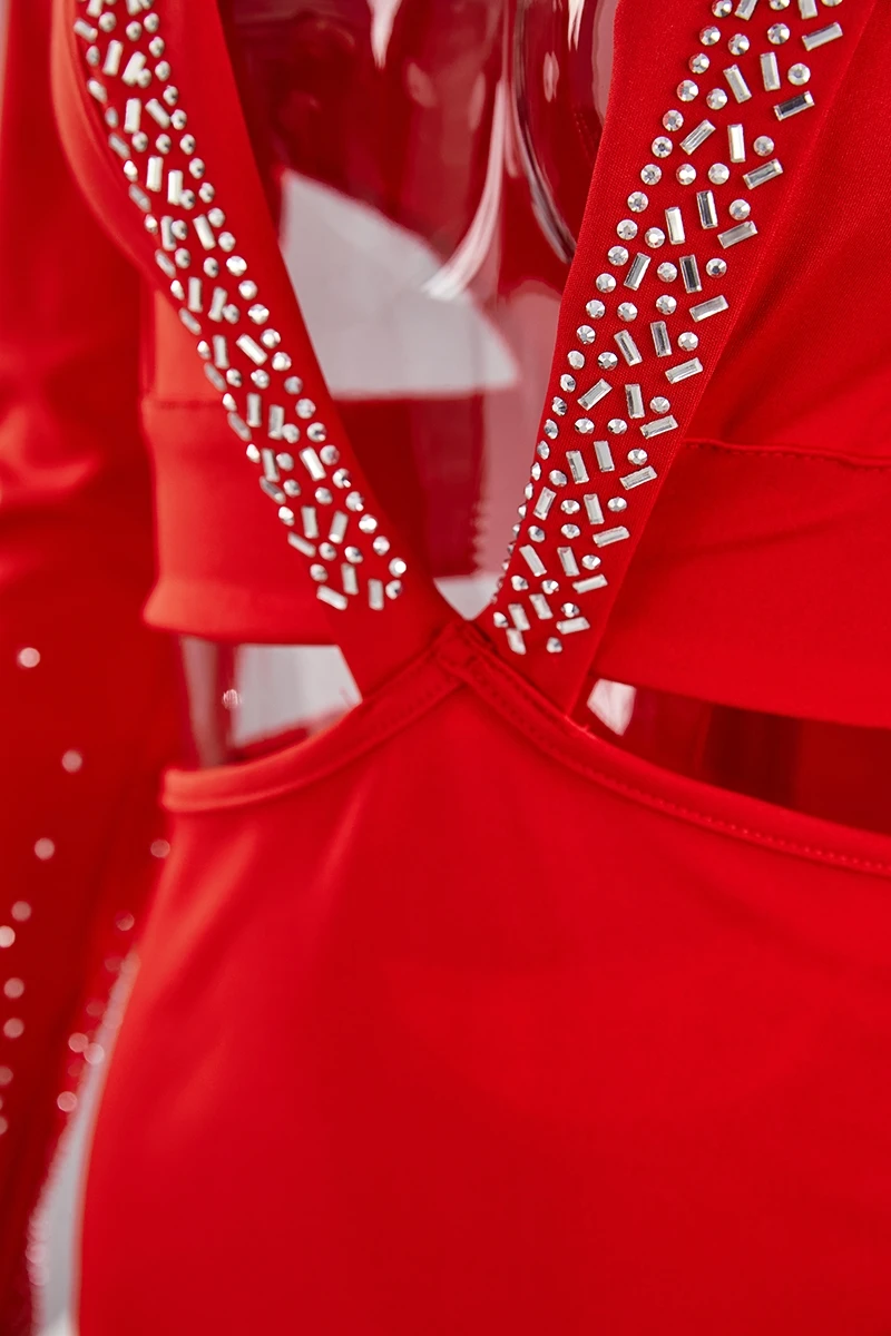 Autumn New Stylish Hollow Shoulder Pad Stretch Plus Size Deep V Zip-up Rhinestone Sexy Mini Dress Wholesale Plus-Size Dresses - Image 19