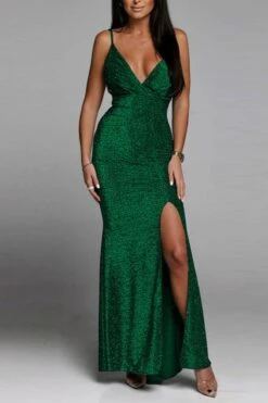 S-2XL Summer New Plus Size Three Colors Stretch Backless Sling High Split Sexy Glitter Maxi Dress Wholesale Maxi&Gown