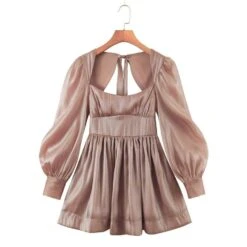 New Solid Color Non-stretch Backless Lace-up Button Sexy Mini Dress Wholesale