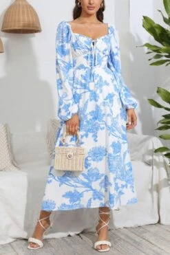 Non-stretch Floral Printing Tied Backless Zip-up Casual Vacation Midi Dress Wholesale Floral Dresses