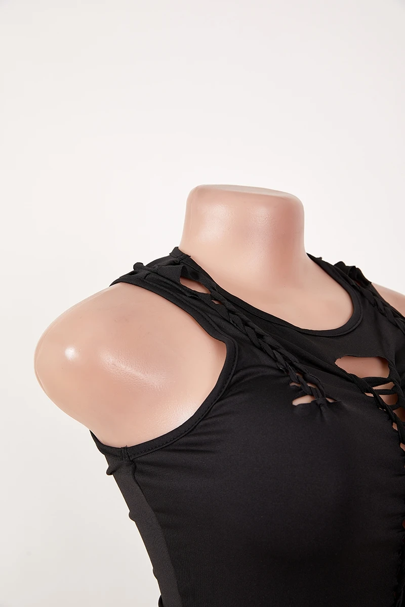 Sexy Plus Size Slight stretch Solid Color Slim Hollow Sleeveless Maxi Dress Wholesale - Image 16