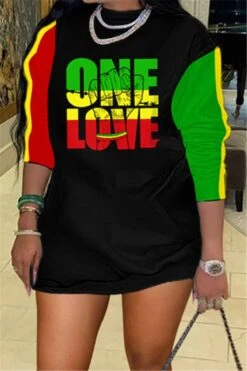 Plus Size Autumn Winter Letters Print Stretch Stylish Casual Dress Wholesale