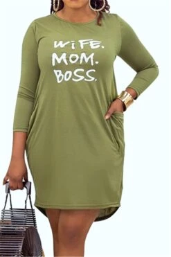 Plus Size Autumn Letter Printing 6 Colors Simple Stretch Loose Dress Wholesale