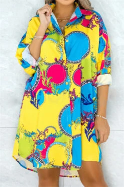 Plus Size Autumn Single Breasted Inelastic Loose No Belt Loose Irregular Shirt Dress Wholesale