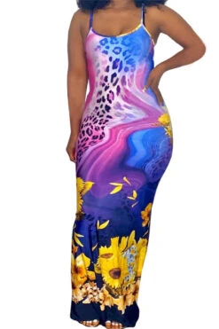 Summer New Plus Size Batch Printing Stretch Sling Backless Sexy Maxi Dress Wholesale