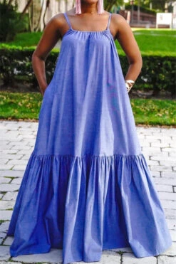 Fashion Summer Solid Sleeveless With Pocket Maxi Dress Wholesale