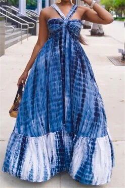 Sexy Batch Printing Sleeveless Zip-up Maxi Dress Wholesale