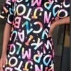 New Stylish Plus Size Letters Batch Printing Round Neck Summer Loose Straight Dress Wholesale